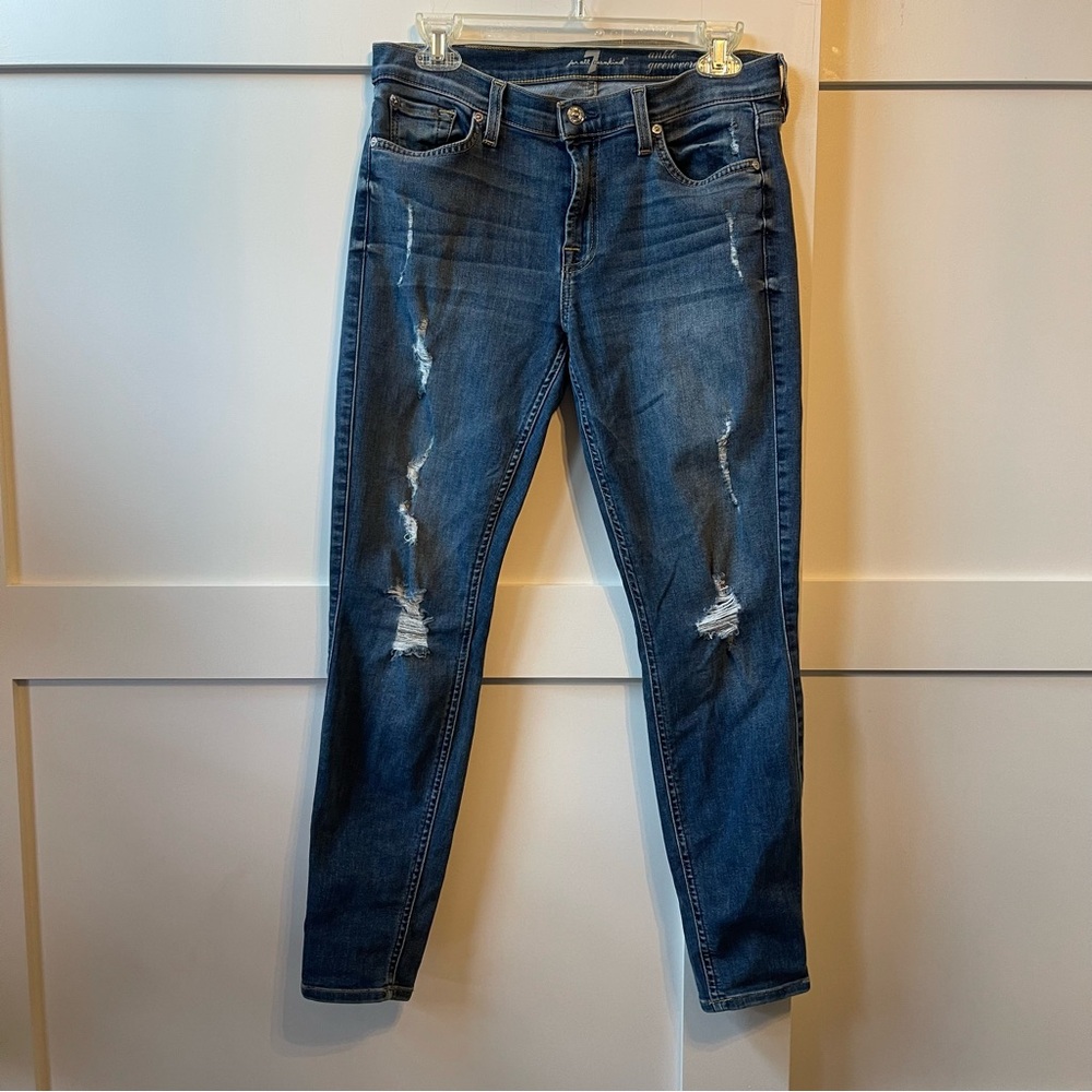 7 For All Mankind Blue Skinny Jeans Distressed Modern size 29 ankle givenevere
